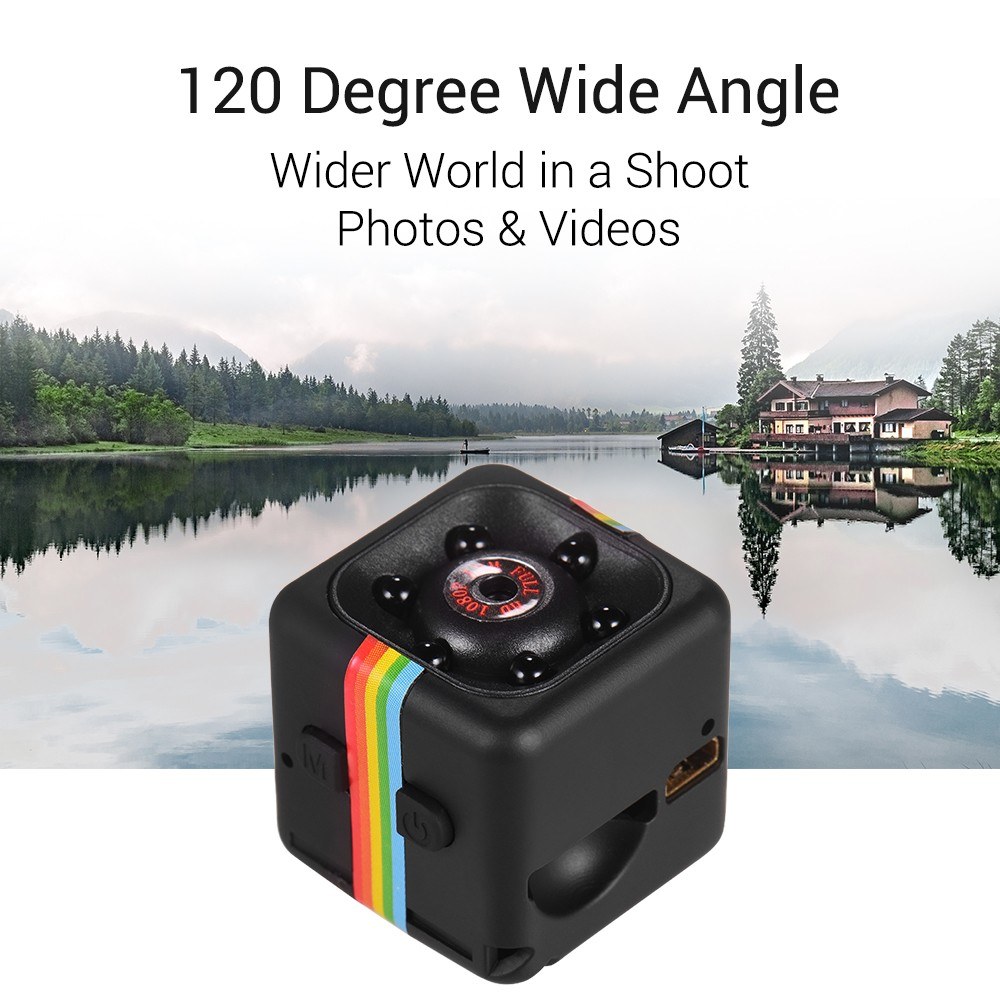 Mini Cube Camera 1080P Video 120? Wide Angle 32GB Extended Memory Built-in Battery - black. 