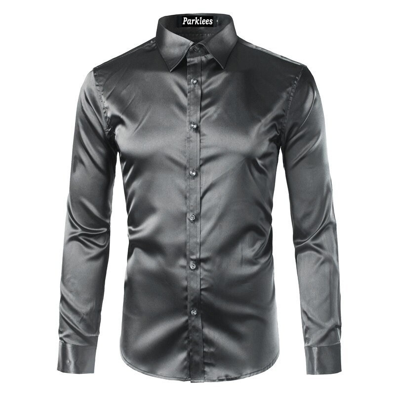 Silk Shirt Men 2017 Satin Smooth Men 