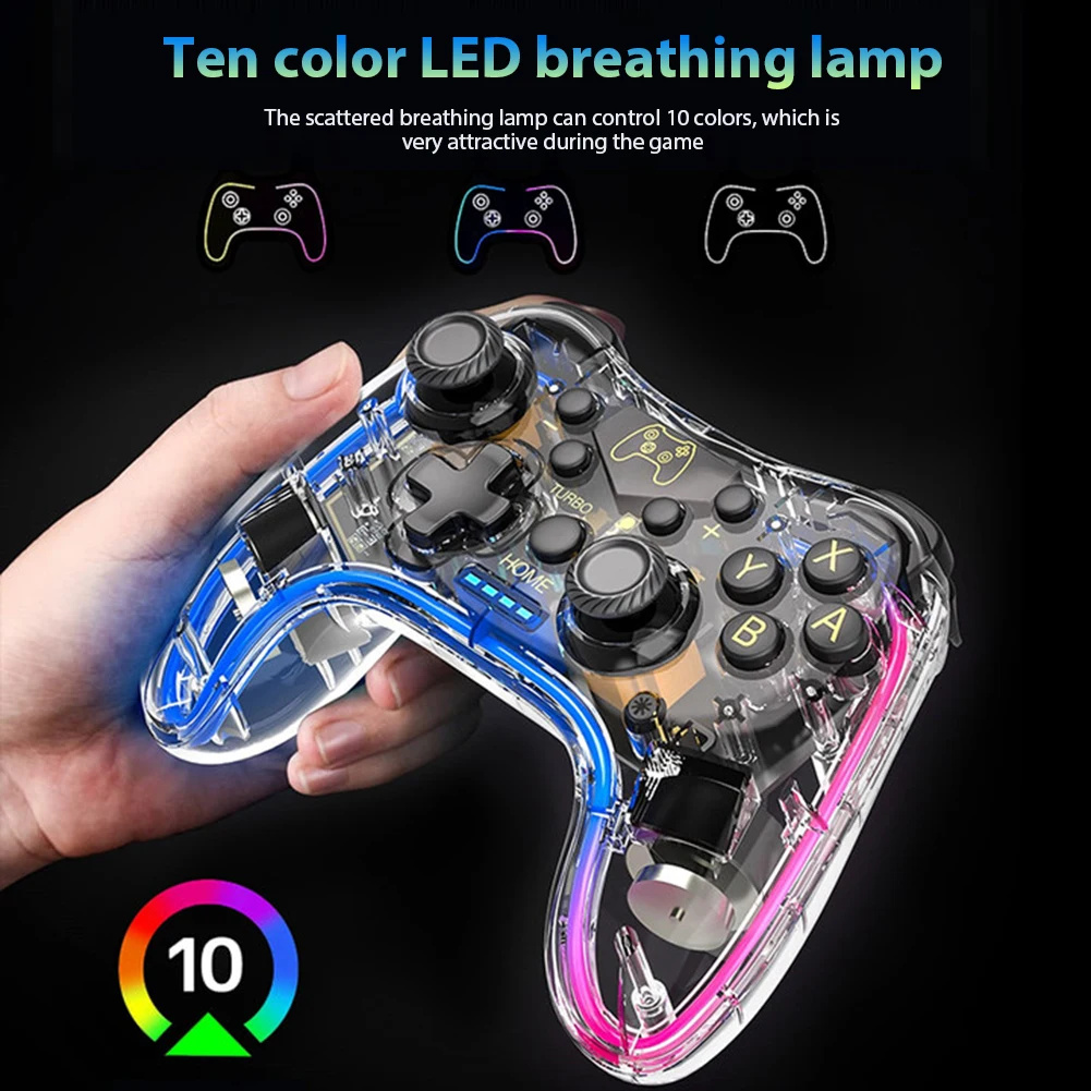 Wireless Transparent RGB Video Gamepads Game Controller Joystick STK-7039RG Compatible For Switch Pro Windows 7/8/10 And PC Steam.