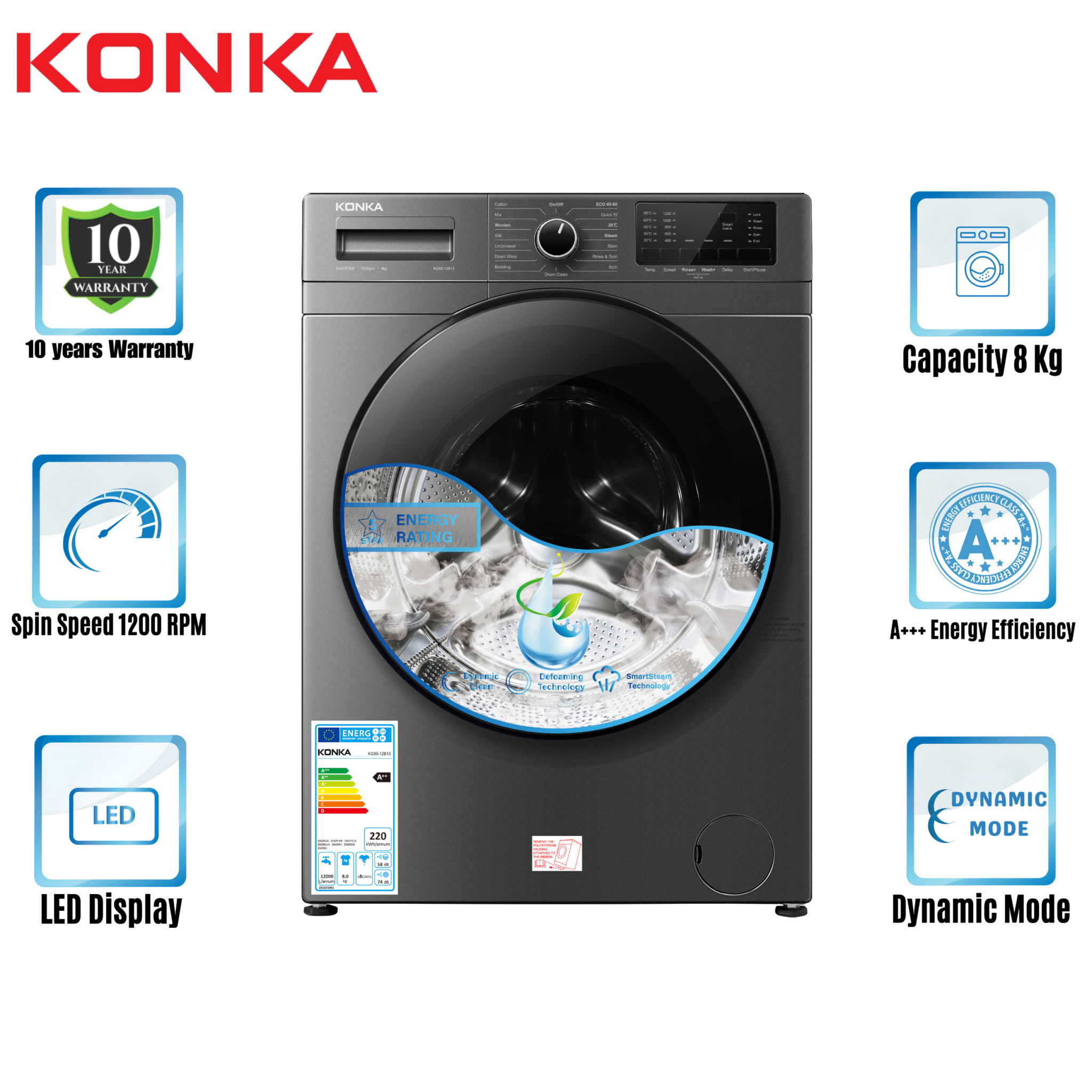 KONKA Washing Machine KG120-12B13 (12.0 KG) Front Loading Inverter With Free Delivery