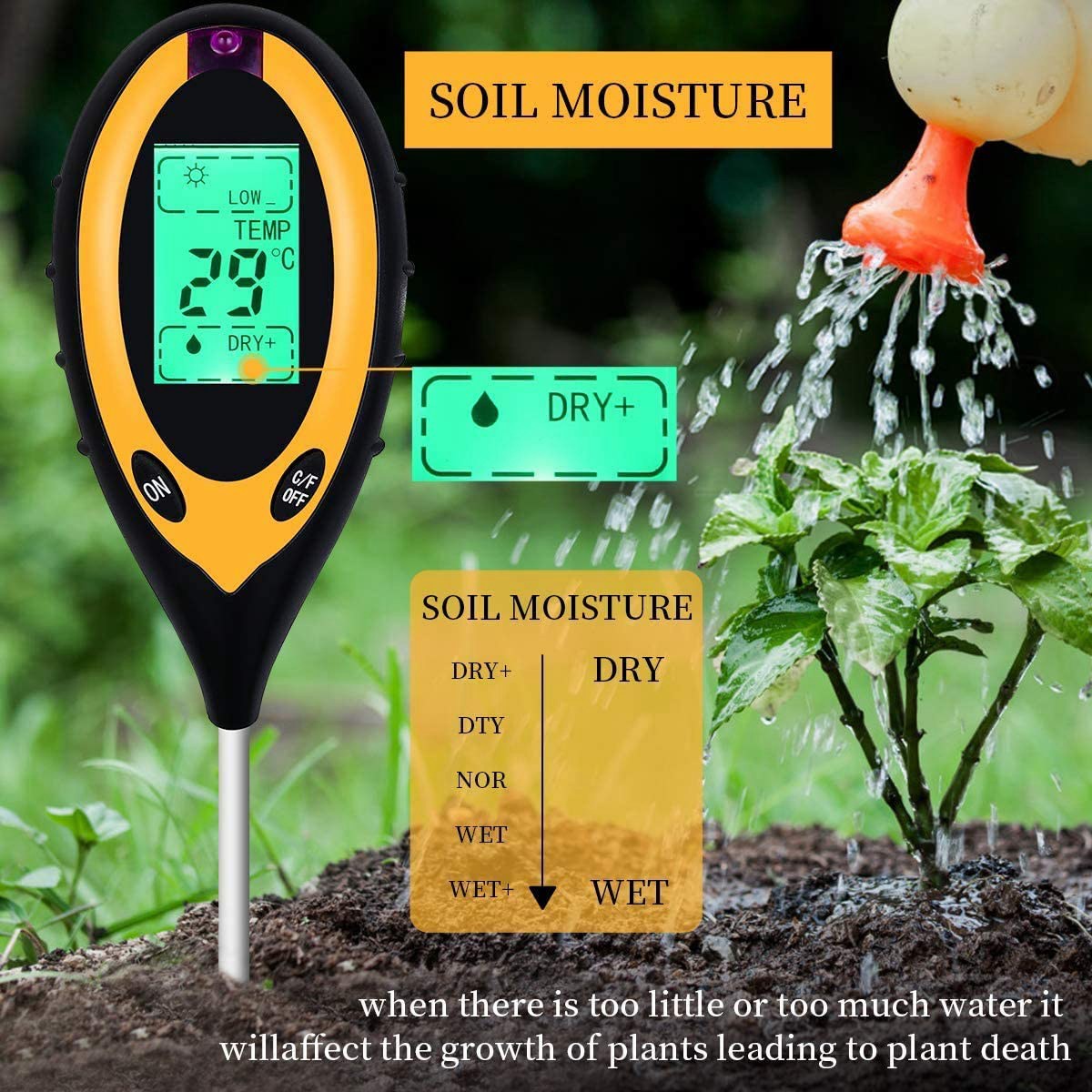 Soil PH Meter Soil Tester, 4 in 1 Soil Test Kit, Testing Kits. 