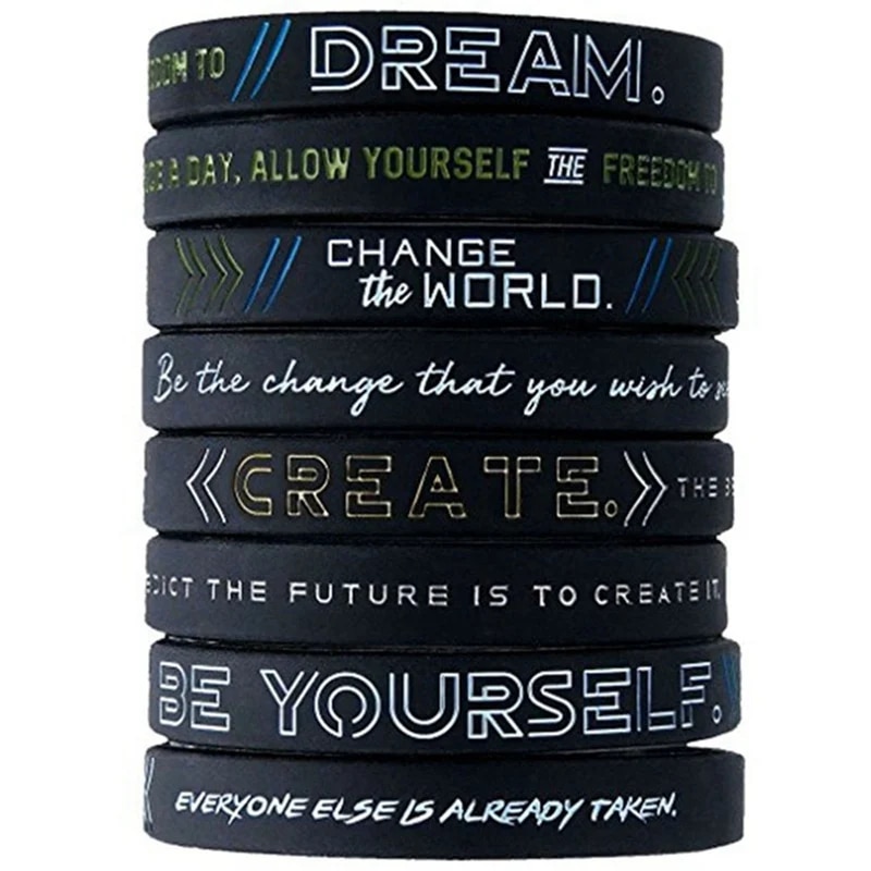 New Inspiring Bracelets Motivational Be yourself, Change The World Create Dream Inspirational Silicone Wristband Rubber Bracelet