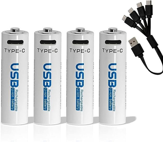 AiVR USB-C Rechargeable Batteries 4pc AA 2550 mWh. 
