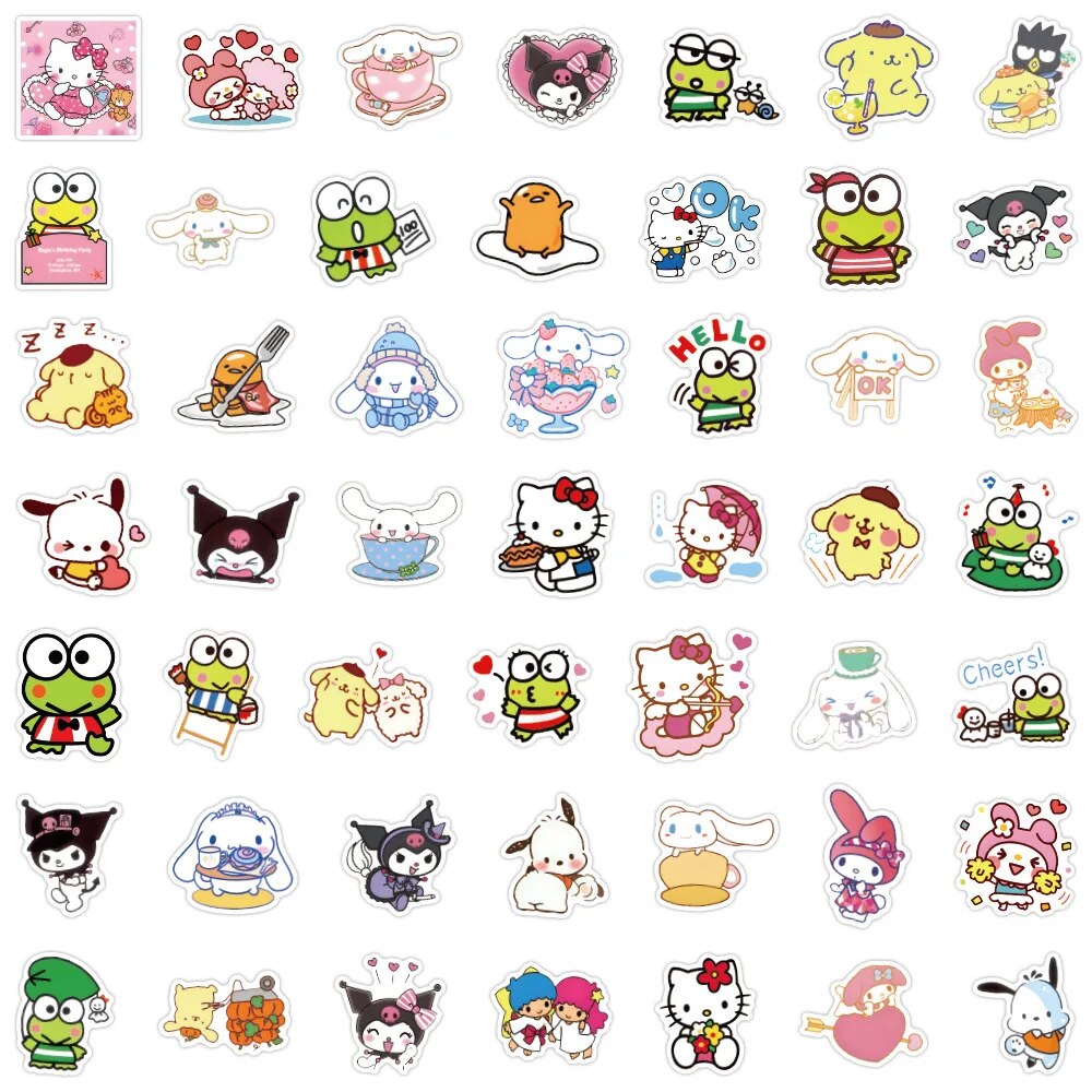 100Pcs/Set Kawaii Sanrio Stickers for Kids Toys Kuromi Hello Kitty Cartoon Decals Waterproof Cute Decoration Sticker. 