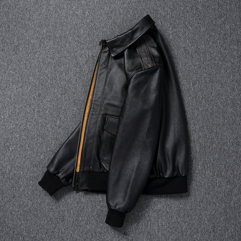 Men Leather Jacket Real Cowhide A2 Pilot Jacket Air Force Flight Jackets Men's Leather Aviator Jacket Jaqueta Couro Masculina. 