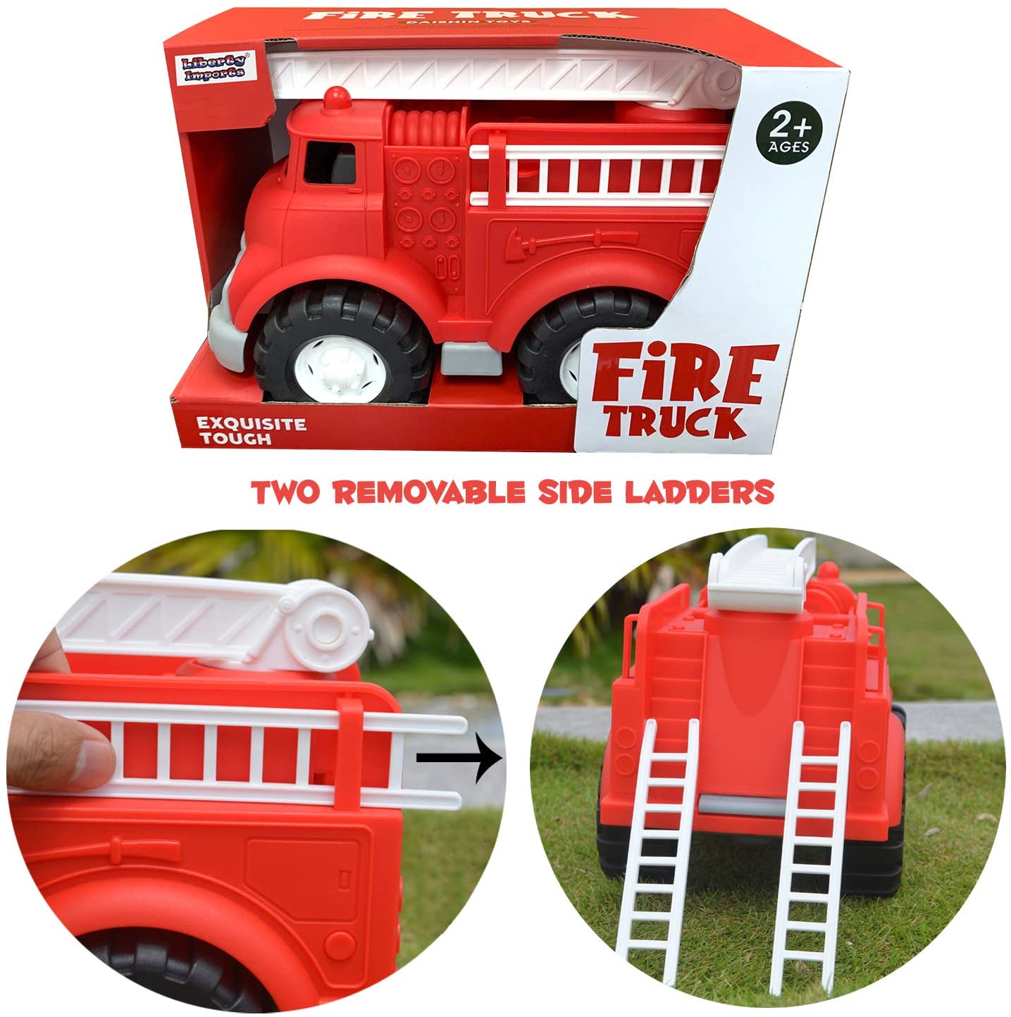 Kids Fire Truck Toy Big Size For Toddlers Boys And Girls Fireman Engine Vehicle With Rescue Ladders For Indoor And Outdoor Imaginative Play- Red. 