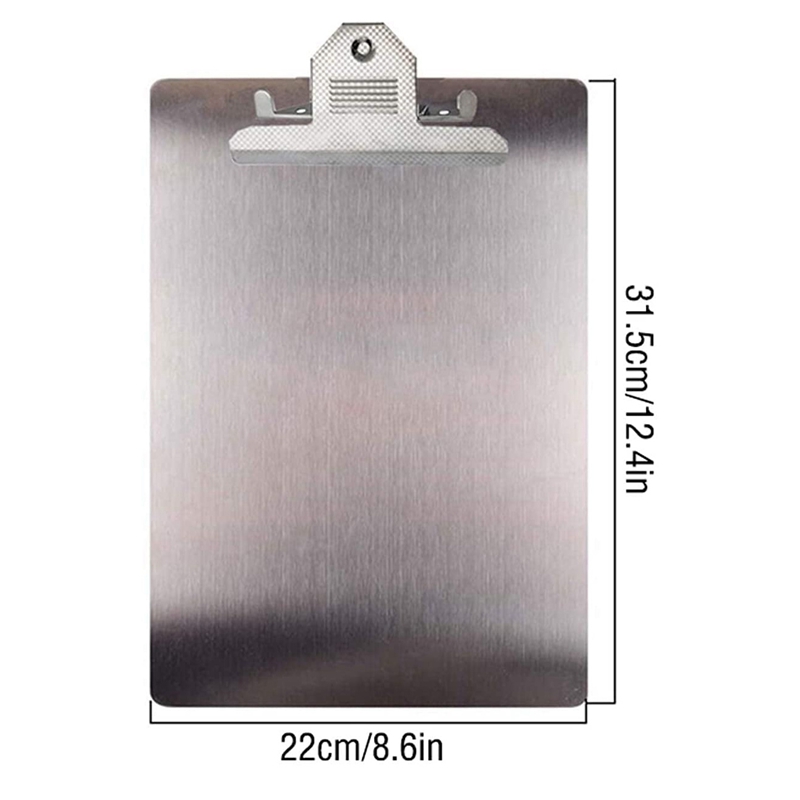 File Folder Metal Clipboard A4 Stainless Steel Clip Board Organizer Binder Board Menu Splint for Office School Teach. 