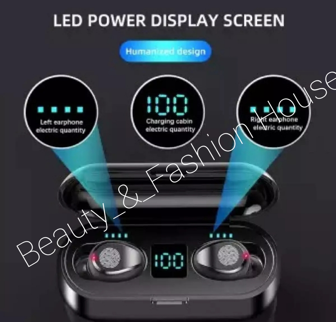 F9 Bluetooth Earphone V5.0 TWS Wireless Earphone LED Display Sports Wireless Headset With Microphone - Black. 