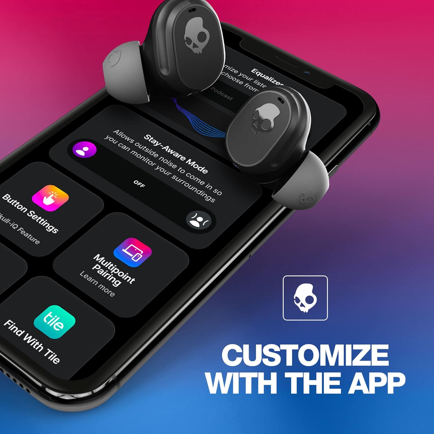 Skullcandy Mod in-Ear Wireless Earbuds, 34 Hr Battery, Microphone, Works with iPhone Android and Bluetooth Devices - Black. 