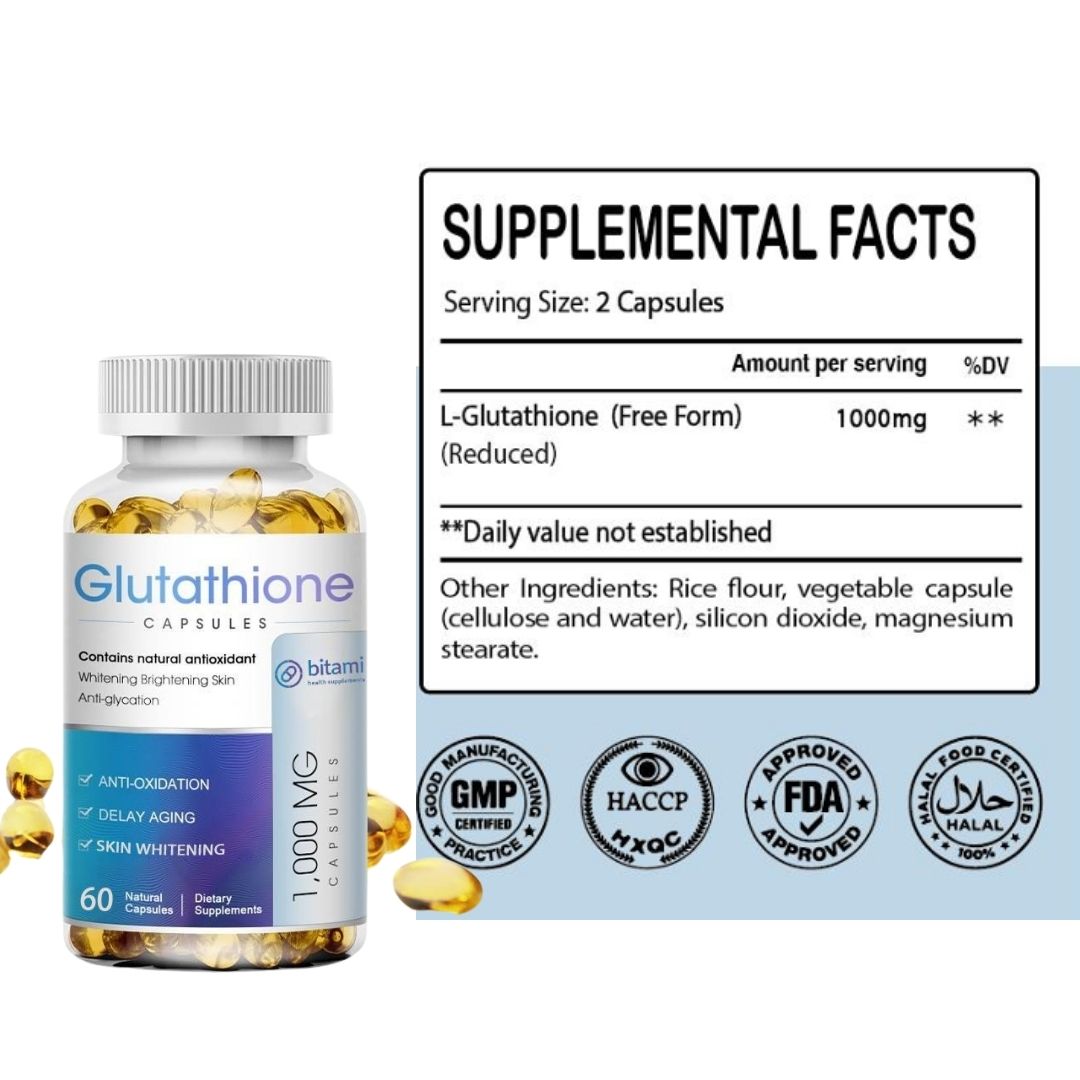 Glutathione Capsules (bitami) Powerful Whitening 1000mg to Reduce Dull Skin  L-Glutathione Supplement with Collagen Whitening Antioxidant Anti-Aging  Boosting Immunity Capsules
