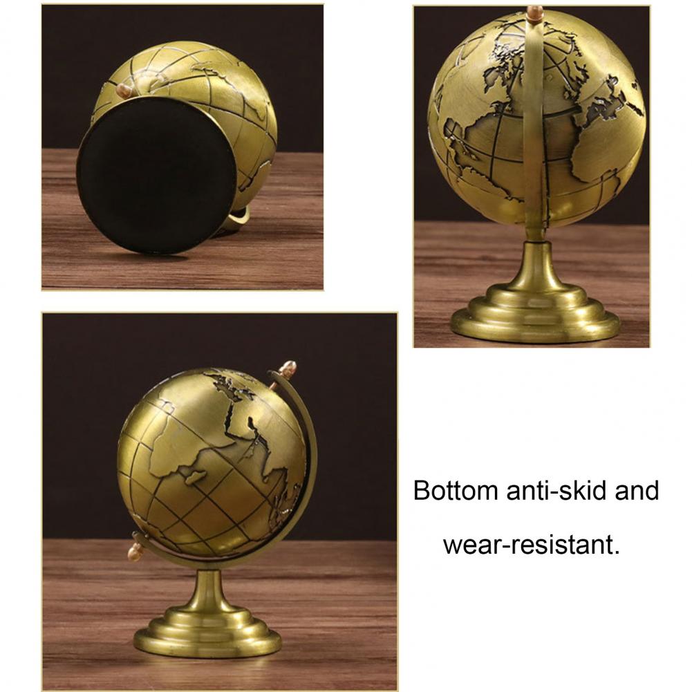 Retro 3D Terrestrial Globe Brass Finish Decorative Showpiece for Home Office Desk and Educational Use. 