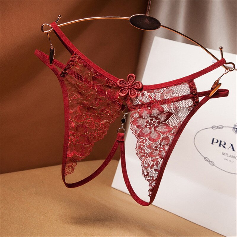 Ponro Women's Underwear Open Crotch G-string Briefs Breathable Tangas French Lace Seamless Thongs Ultra-thin Panties. 