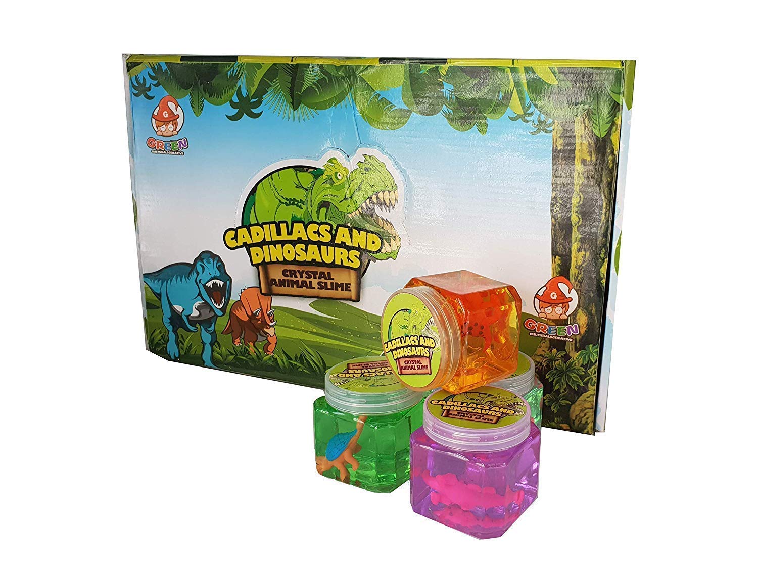 Clastik Latest Cadillacs and Dinosaurs Crystal Animal Slime / Animal Slime /Latest Bubble Slime / Crystal Clear Putty Slime Jelly Clay with Dino Figures Educational Toy (Set of 2). 