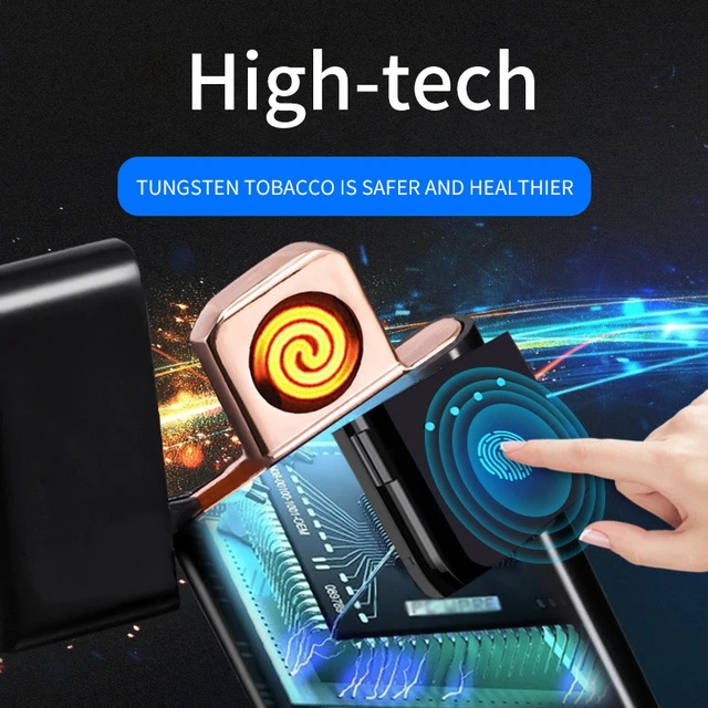 Smart Fingerprint Sensor Lighter Flameless Windproof Lighter Double Side Cigarette Ignition Lighter USB Rechargeable Lighter Best Gift for Your Boyfriend, Family, Your Father. 