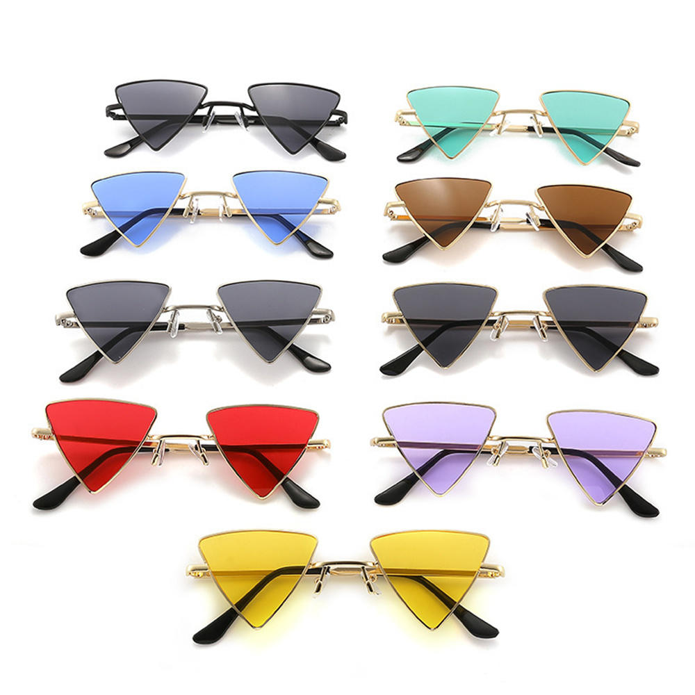 Small Size Triangular Punk Sunglasses Retro Y2k Style Metal Frame Hippie Triangular Shades Colorful Lens Tinted Lens Triangular Eyewear for Costume Parties Streetwear Fashion Music Festivals
