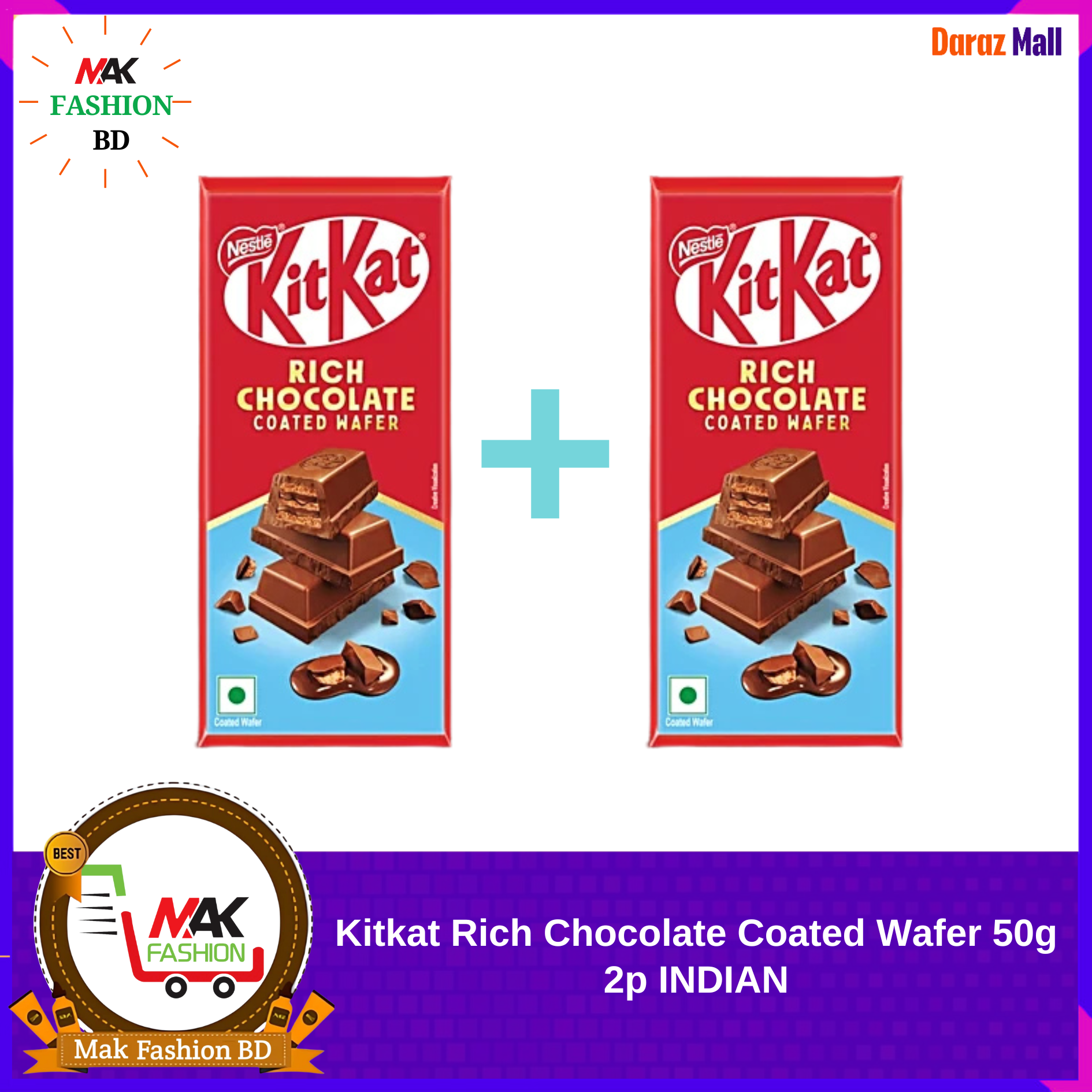 Nestle Kitkat Rich Chocolate Coated Wafer 50g 2p INDIAN