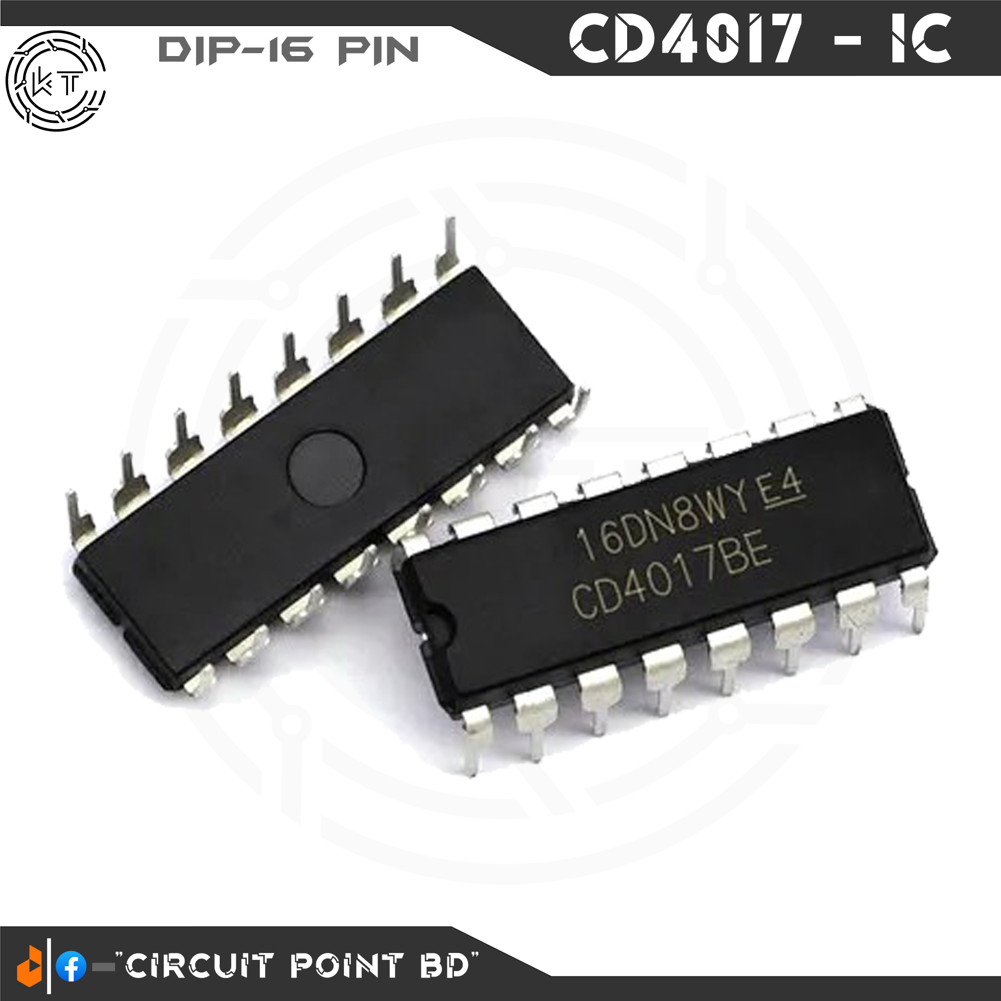 4Pcs CD4017BE CD4017 Decate Counter IC DIP-16 for LED Chaser circuit, Music control Toggle Switch or Electronics & DIY project.. 
