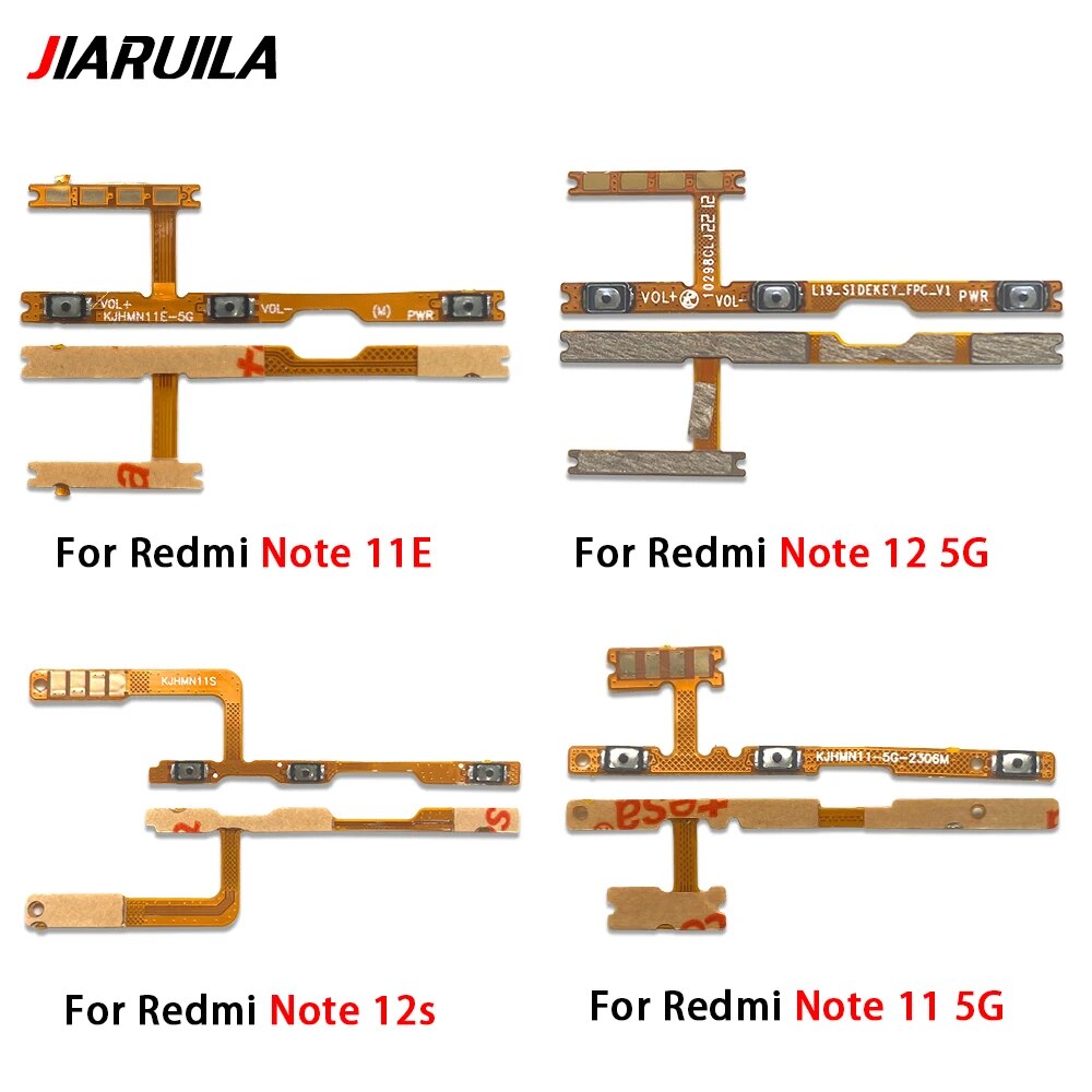 50Pcs，Original Power on/off Volume Key Button Flex Cable Ribbon For Xiaomi Redmi Note 10 12 Pro 5G Note 11 Pro Plus11s 11T 11E. 