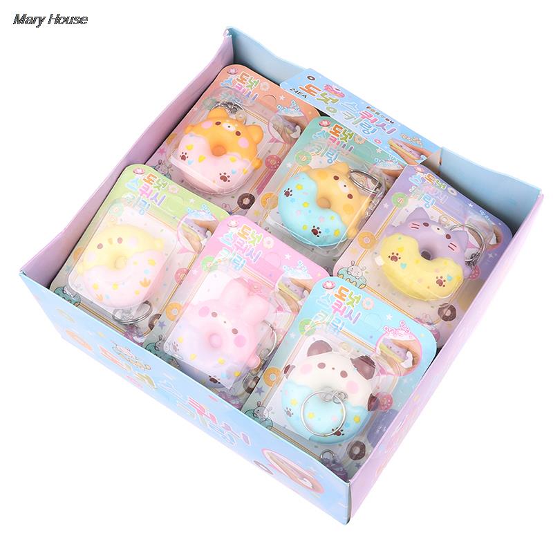 1pc random PU Slow Rebound Donut Stress Reliever Toys Pendant Animal Decompression Vent Toy Sponge Pendant Keychain Squishy Toy. 