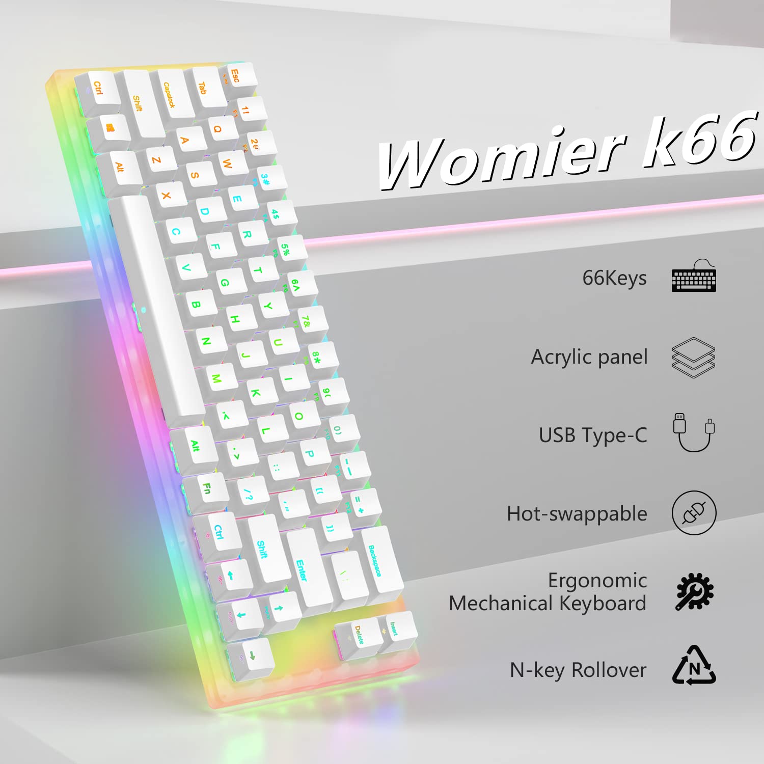 Womier K66 K87 Keys Hot Swap Mechanical Gaming Keyboard Tyce-c Wired Rgb Backlit Gateron Switch Crystalline Base For Pc Laptop. 
