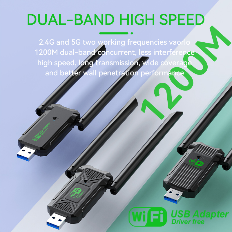 1200Mbps WiFi USB Adapter Dual Band 2.4G+5Ghz Wi-Fi Dongle Receiver USB3.0 High-Speed 802.11AC Wireless Network Card Driver Free. 