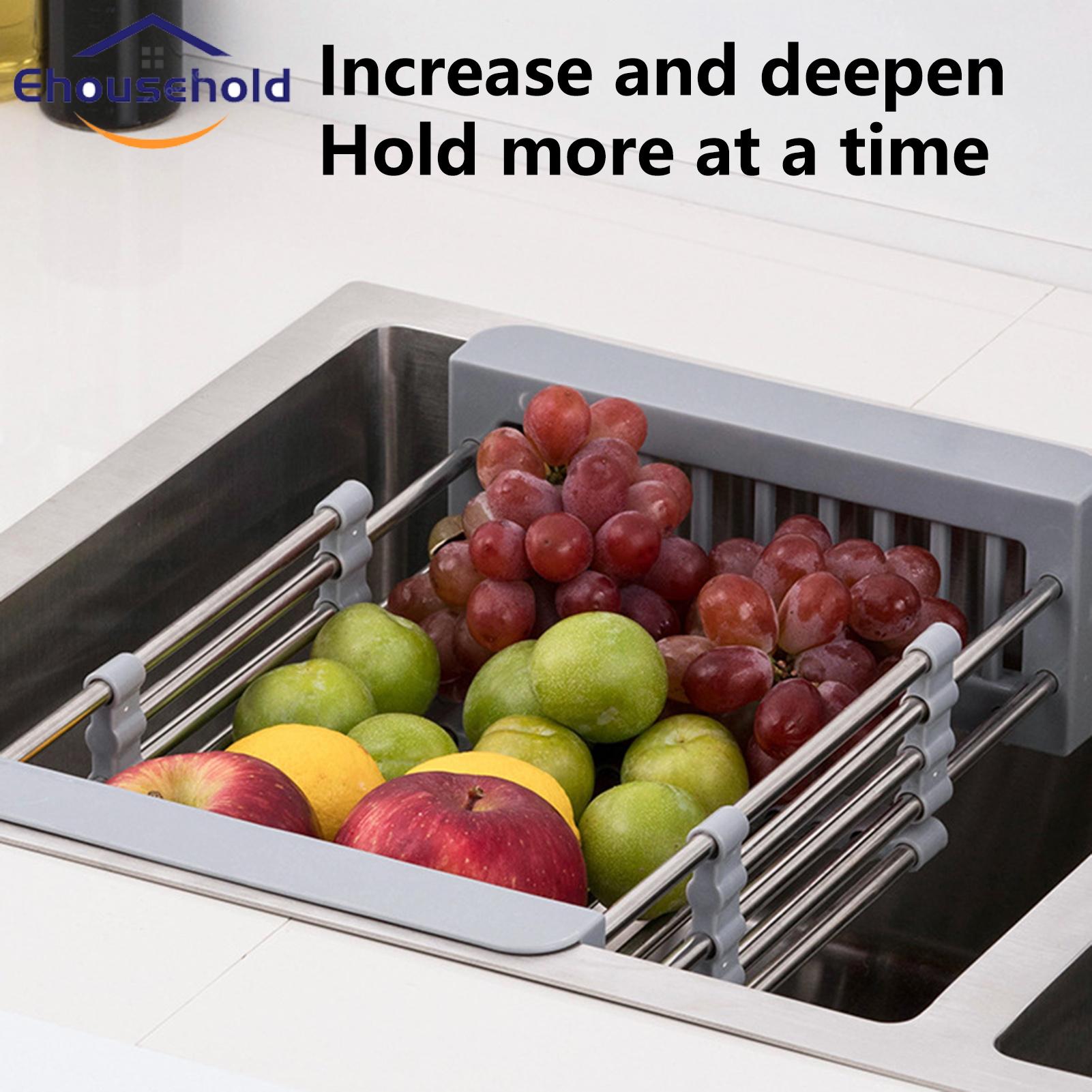 Sink Rack Stretchable Fruit Vegetable Washing Space-saving Sink Drain Shelf. 
