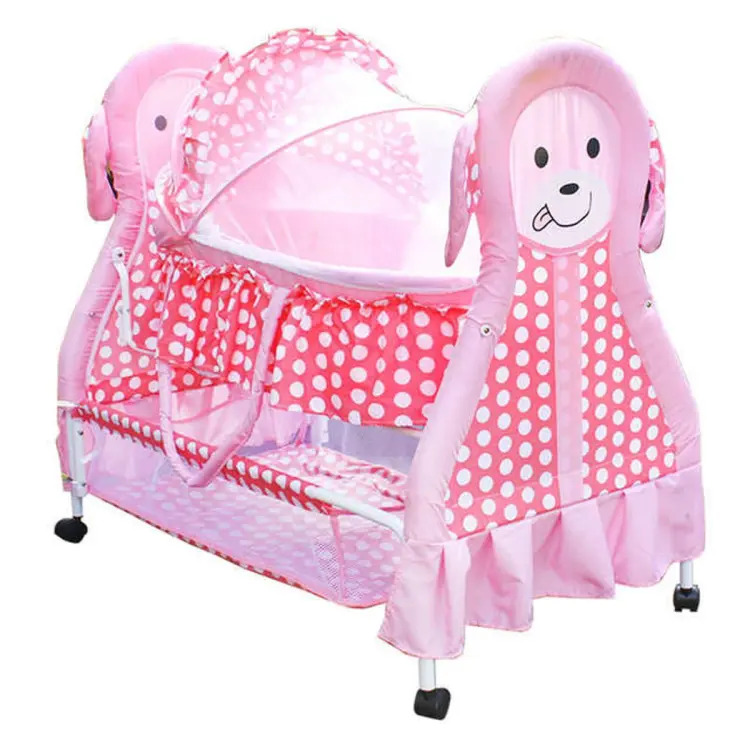 New born swing cradle baby bassinet with mosquito net canopy and wheels Bassinet Pink Daraz .bd