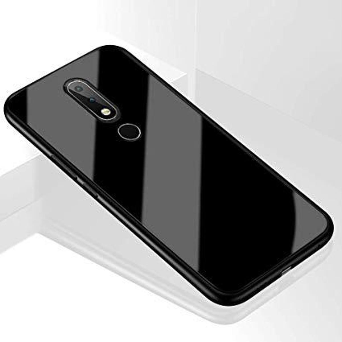 For Nokia 6.1 plus  High Quality Glass Case Phone Back Cover - Black