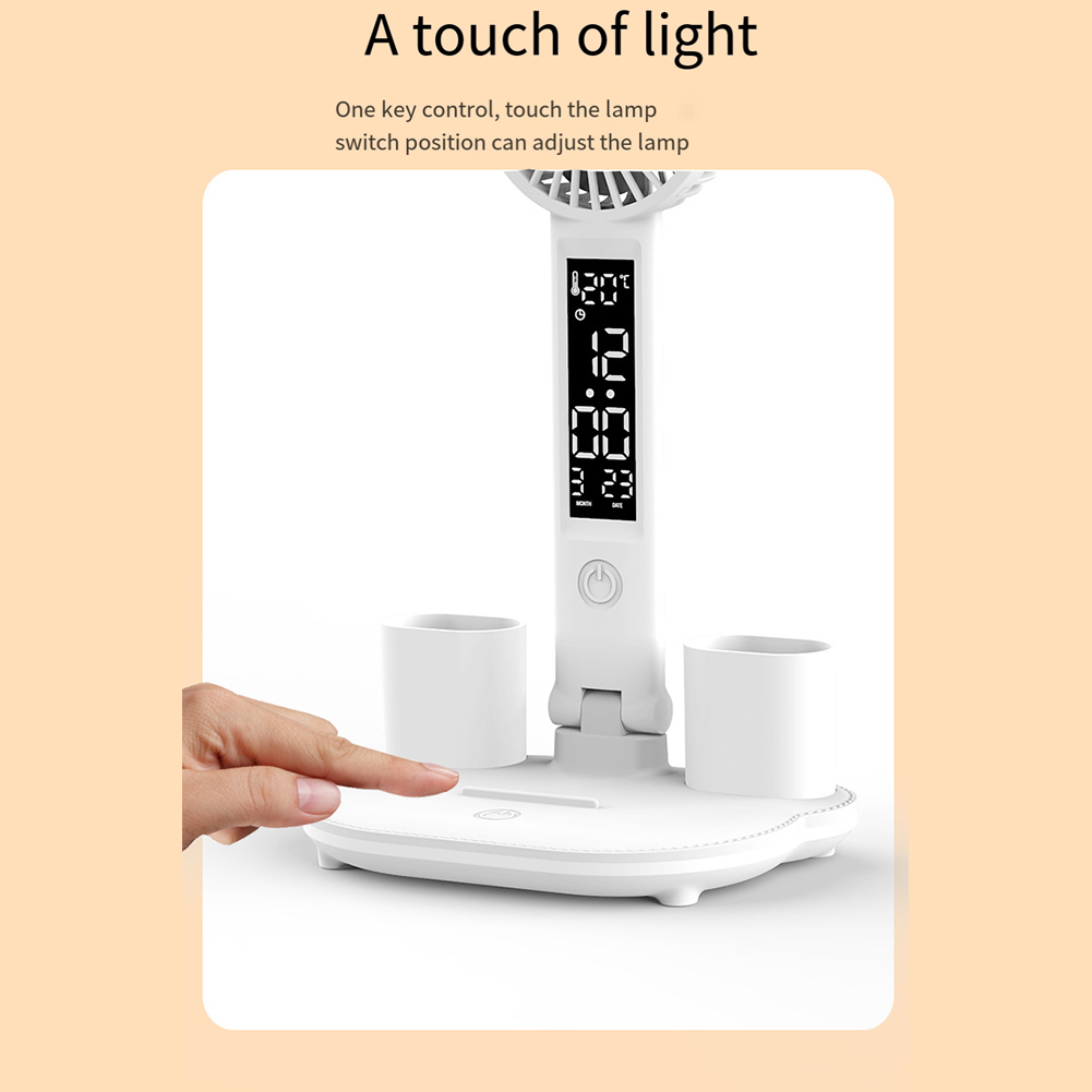 Rechargeable Table Lamp for Study Led Table Light with Fan, Led Clock Dispaly Reading Lamp. 