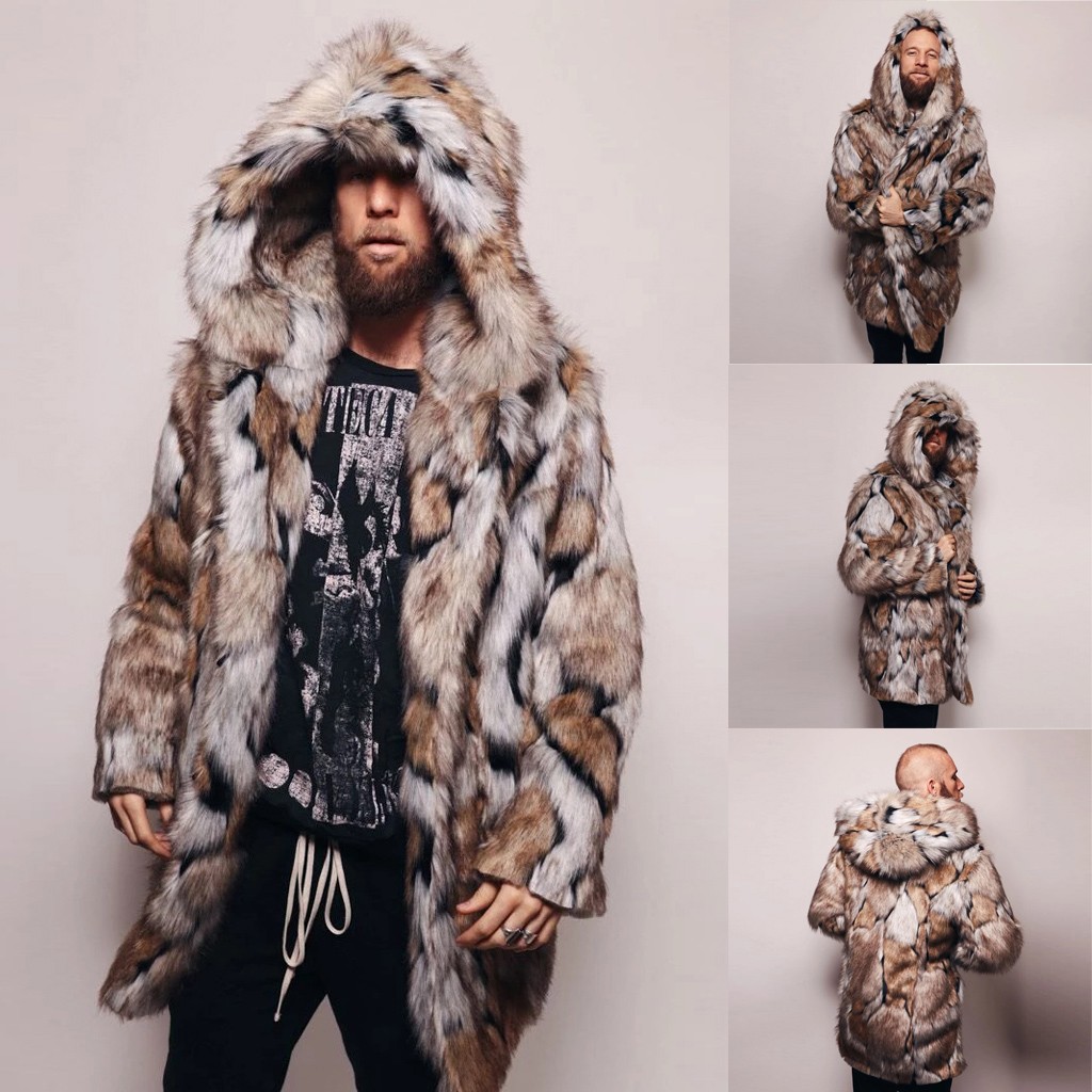 mens hooded coat with fur