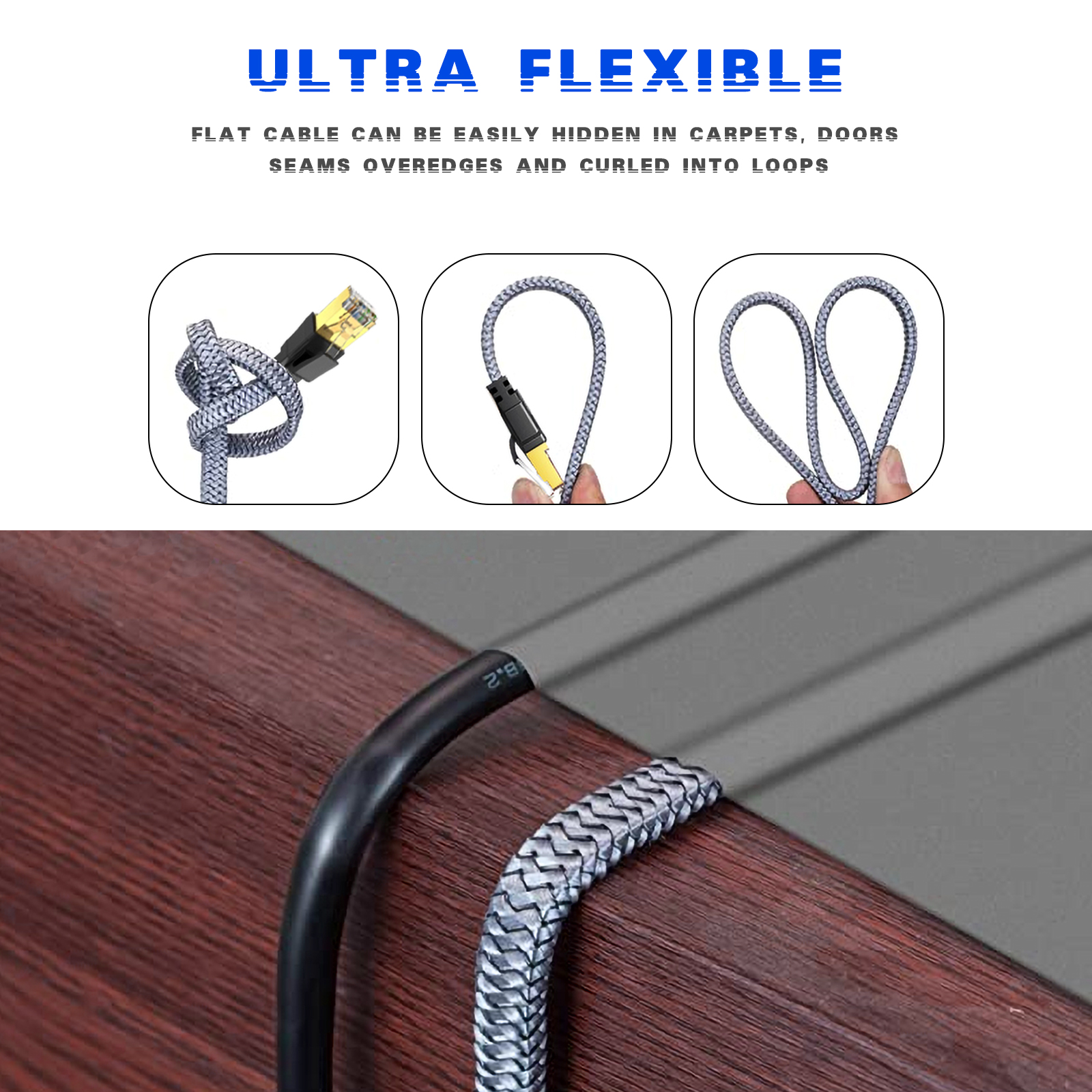 D-Sunty Ethernet Cable CAT8 40Gbps Nylon Braided Network Lan Cord for PC Modem Laptop PS 5 Router RJ45 Flat Cable Ethernet Cat 8. 