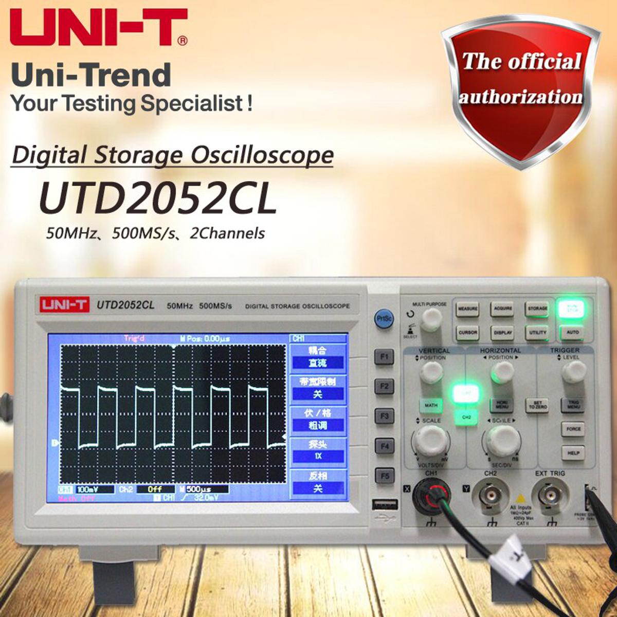 UNI-T 50MHz Dual Channel Digital Storage Oscilloscope 50MHz Bandwidth 500Ms/s Sample Rate UTD2052CL - Kings Trading