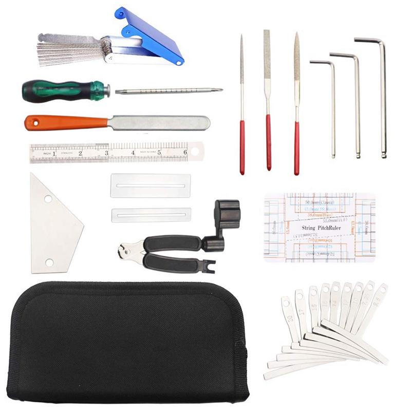 Guitar Tool Kit Repairing Maintenance Tools String Organizer String Action Ruler Gauge Measuring Tool Hex Wrench Set Files Fingerboard Guitar Fret Rocker Leveling. 