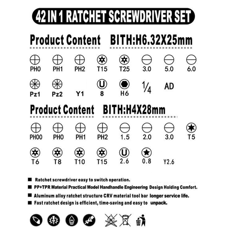42-In-1 Ratchet Combination Screwdriver Set Vertical and Horizontal Ratchet Household Precision Maintenance Tools Easy to Use. 