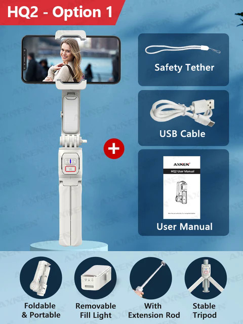 NEW AXNEN HQ2 Handheld Gimbal Cellphone Stabilizer Selfie Stick Tripod with Fill Light Telescopic Rod Monopod for iPhone Android. 