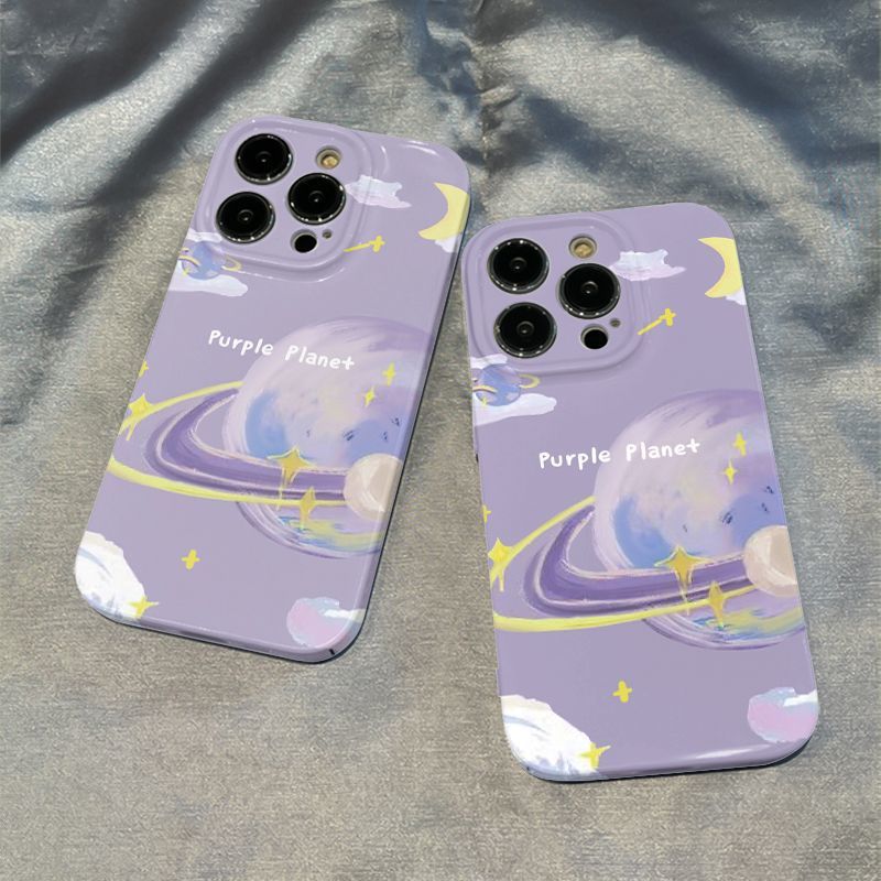 Feilin Romantic Purple Planet Mobile Phone Shell for iPhone 14pro Hard Shell iPhone13pm/11pro/12/8p/xr. 