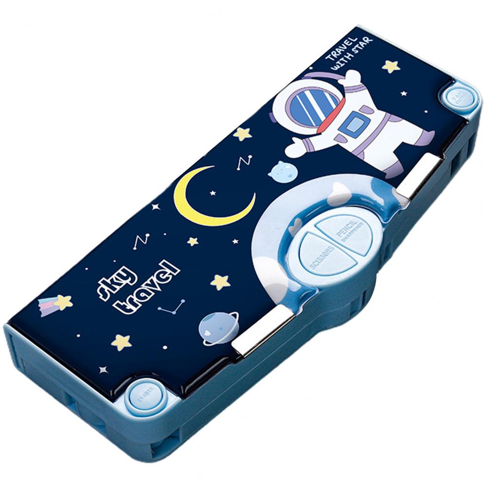 Innovative Pencil Box School Timetable Tidy Name Tag Cartoon Astronaut Pattern Student Double Layer Stationery Holder. 