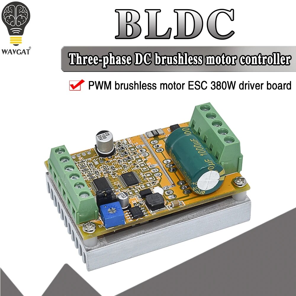 380W 3 Phases Brushless Motor Controller board(No/without Hall sensor) BLDC PWM PLC Driver Module DC 6-50V