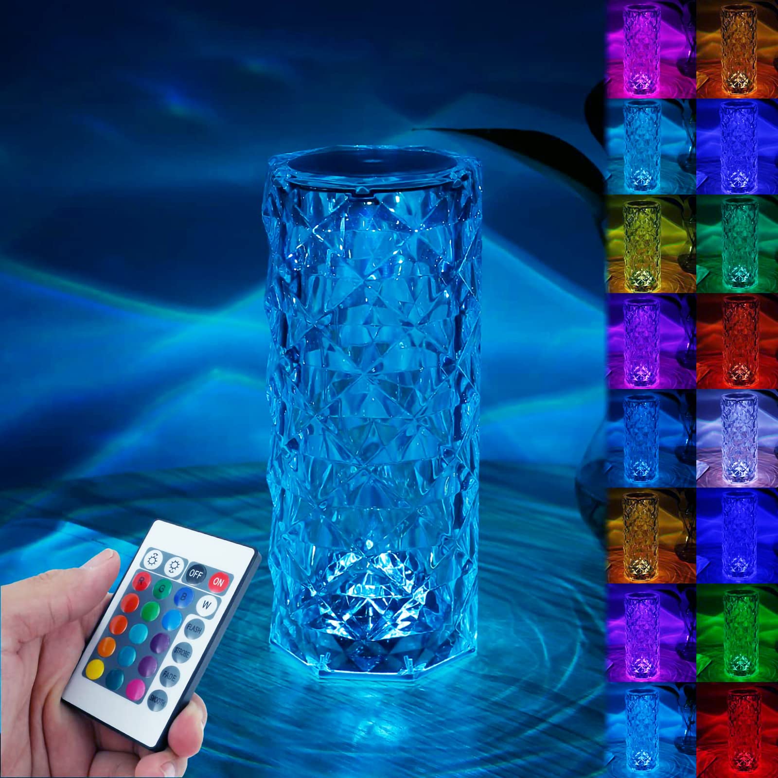 16 Color Crystal Lamp LED Night Light, Crystal Rose Diamond Table Lamp Touch Control, USB Rechargeable Bedside Lamps Romantic Lighting for for Kids Bedroom,College Dorm,Party Dinner. 