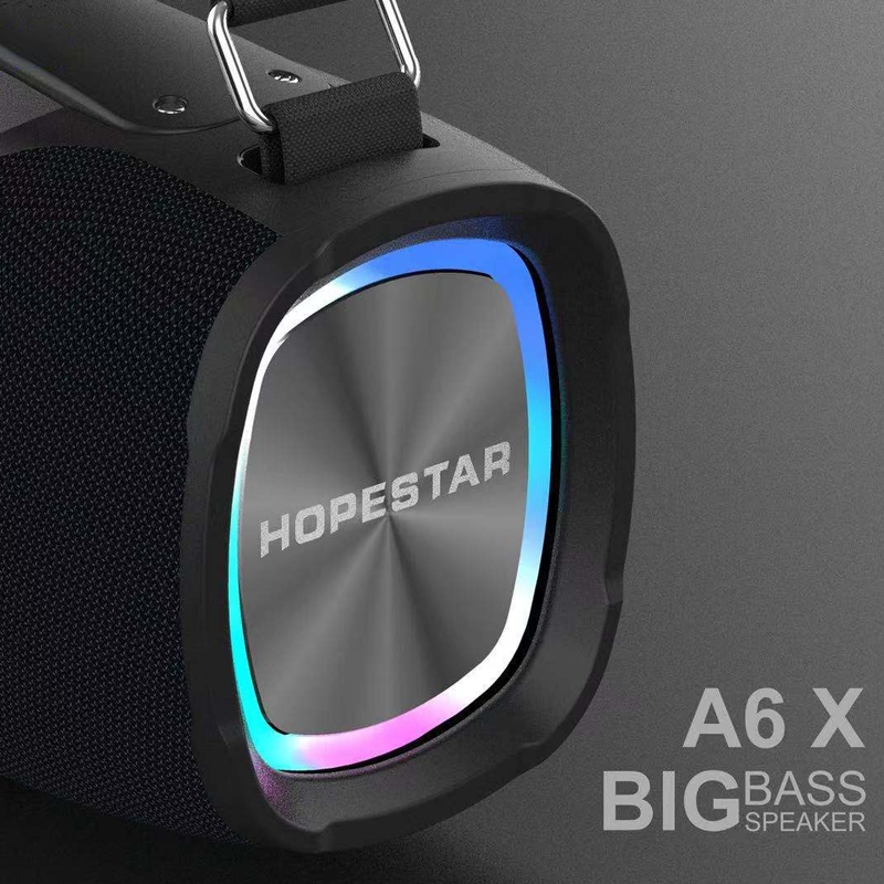 HOPESTAR A6X TWS Portable Outdoor Bluetooth Speaker with Colorful Music Lights, Support Power Bank & Hands-free Call & U Disk & TF Card & 3.5mm AUX. 