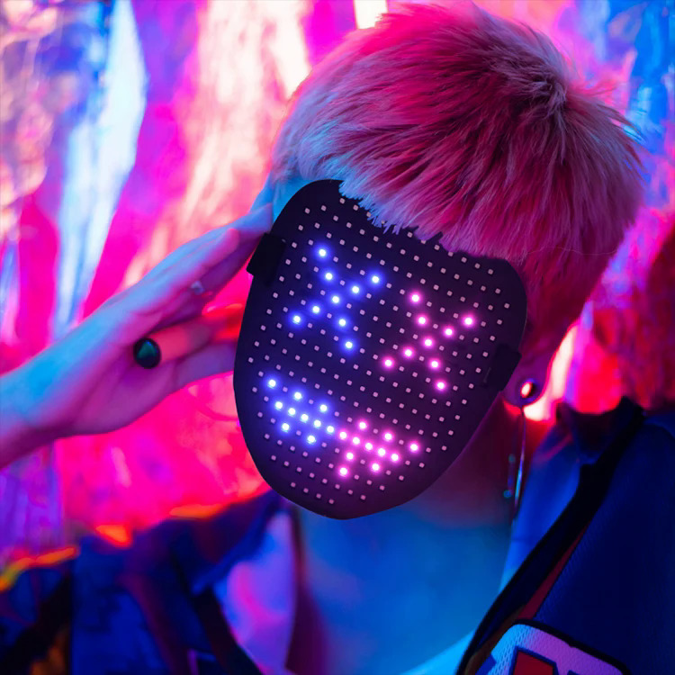Halloween Light Up Mask with LED Screen Gesture Controlled Full Color LED Face Changing Luminous Mask Christmas Gift. 