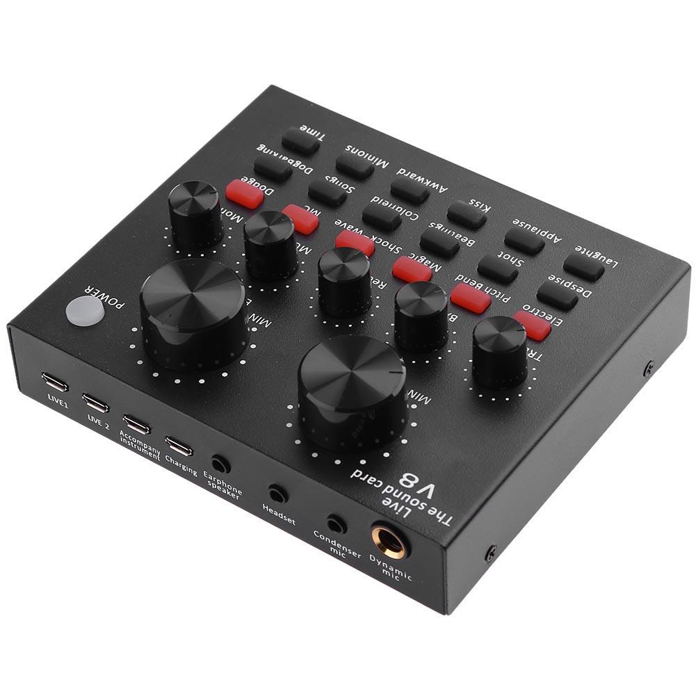 Live Sound Card V8 Voice Changer Dual DSP Noise Reduction Chip Audio Mixer Multiple Funny Effects For Phone Computer Game iPad Karaoke Streamer Recording. 