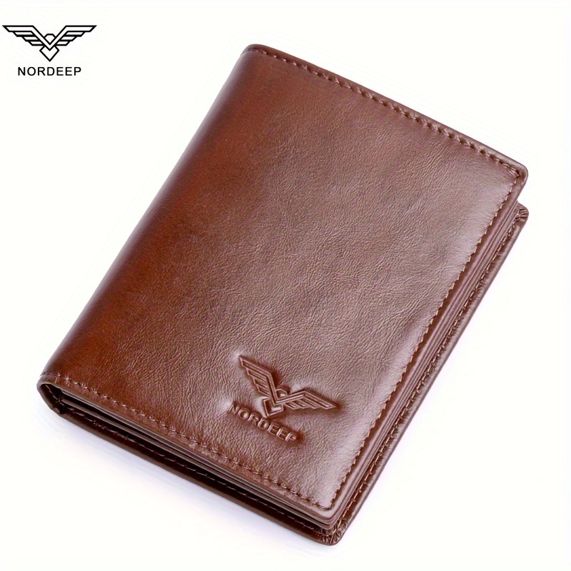 1pc Men's Nordeep Leather Wallet, With Extra-thick Three Fold Wallet, Top Layer Cowhide Retro Card Holder, Large Capacity Multi-function Multi-card Wallet. 