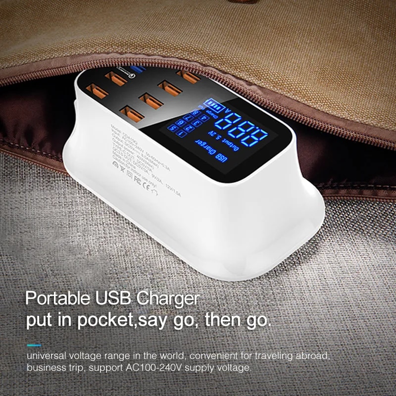 USLION 8 Port USB Charger HUB Quick Charge 3.0 LED Display Multi USB Charging Station Mobile Phone Desktop Wall Home EU Plug. 