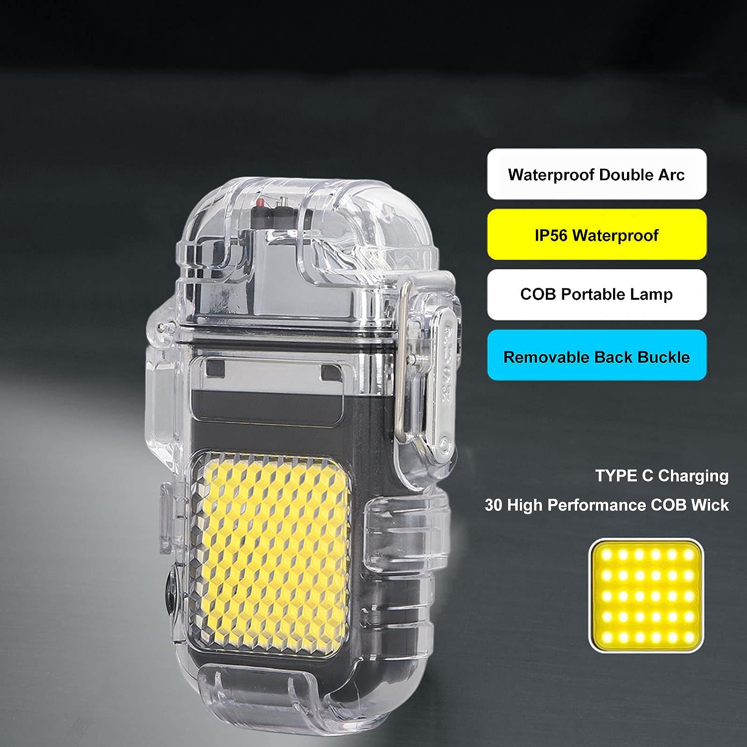 Electric Lighter USB Rechargeable Dual ARC Lighters Cool Plasma Lighter with Waterproof Transparent Shell 3 Modes COB Flashlight and Detachable Pocket Clip. 