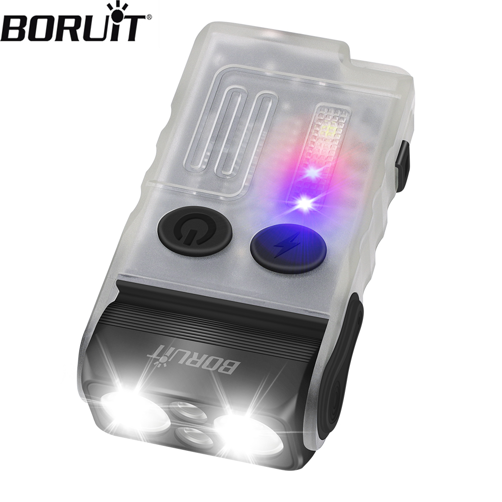 BORUiT V20 EDC Keychain Flashlight Portable Mini Torch Type-C Rechargeable Work Light With Magnet Beep Camping Pocket Lantern