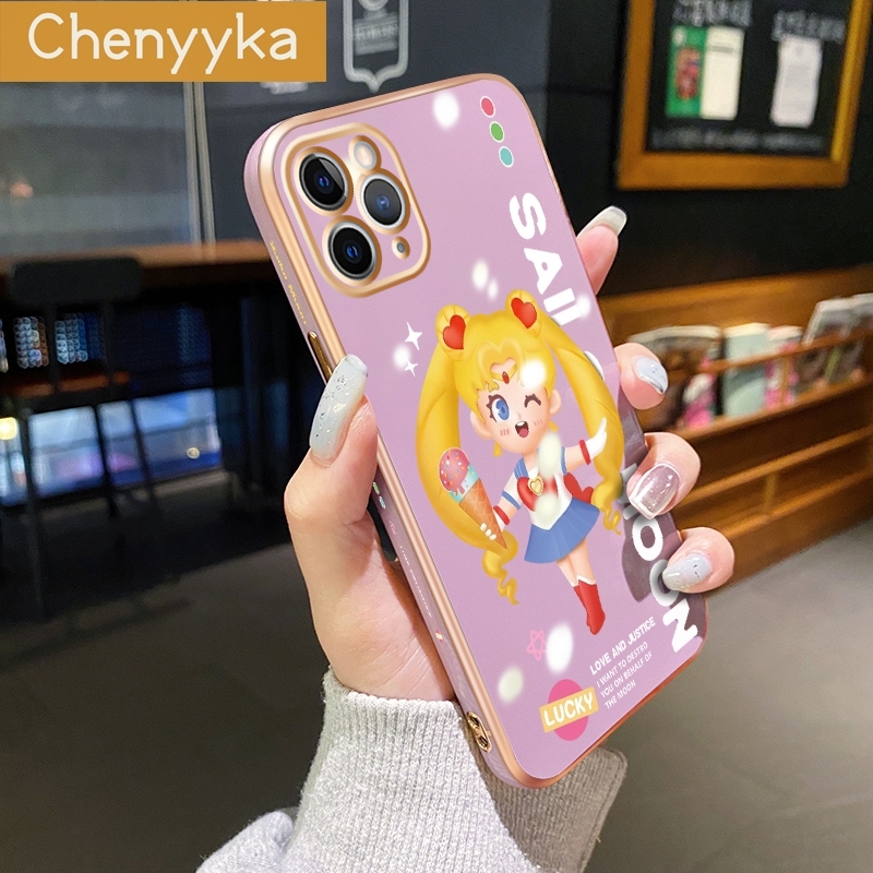 Chenyyka For IPhone 11 Pro Max Case With Cute 3D Sailor Moon Pattern Side Edge Square Luxury Plating Silicone Soft Case Shockproof Phone Cases. 