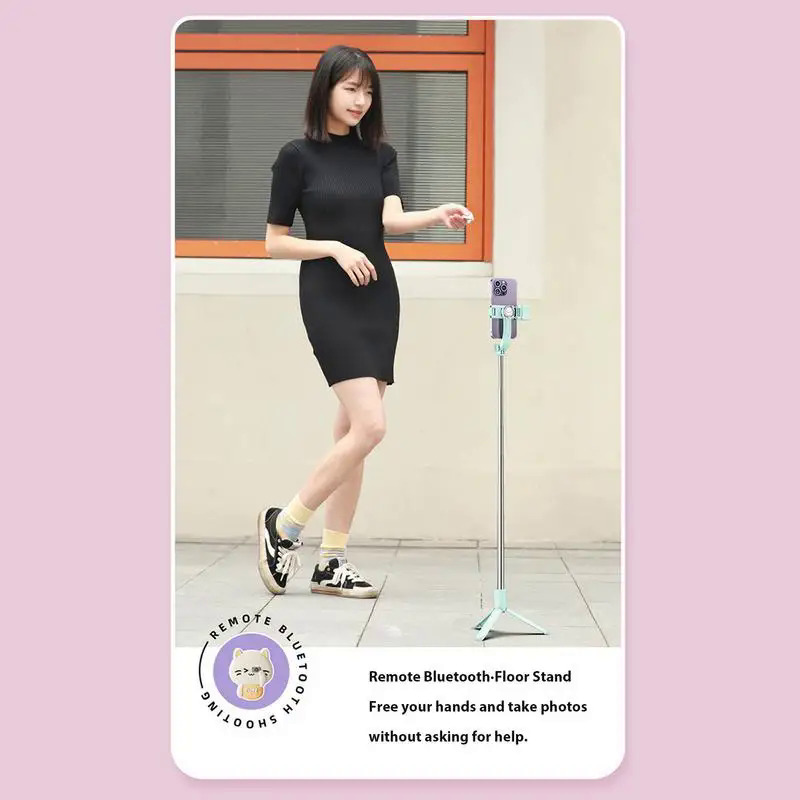 Extendable Selfie Stick Tripod Portable Travel Tripod with Remote Control Cartoon Cat Design Selfie Stick for Taking Selfies. 