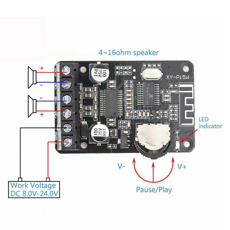 XY-P15W Bluetooth 5.0 Stereo Power Amplifier Board 30W+30W Output for Home Audio Systems. 