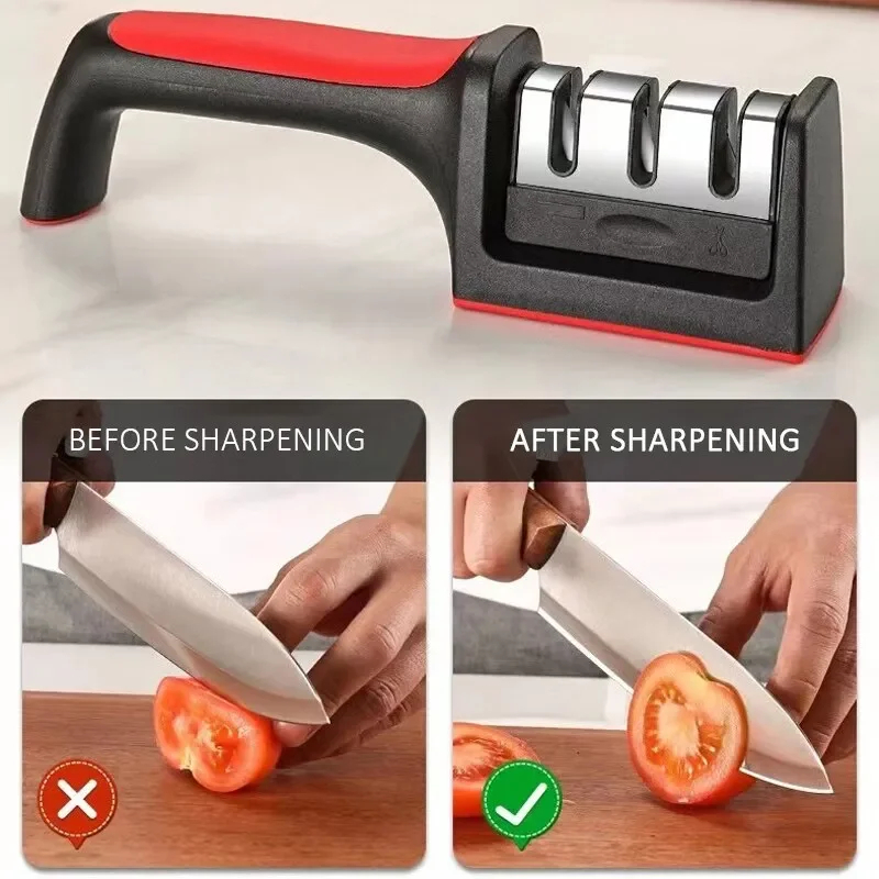 Kitchen 3-Segment Knife Sharpener Household Multi-Functional Hand-Held 3-Purpose Black Sharpening Stone. 